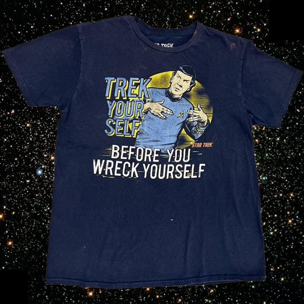 Trek Yourself Before You Wreck Yourself Star Trek Shirt Medium Blue